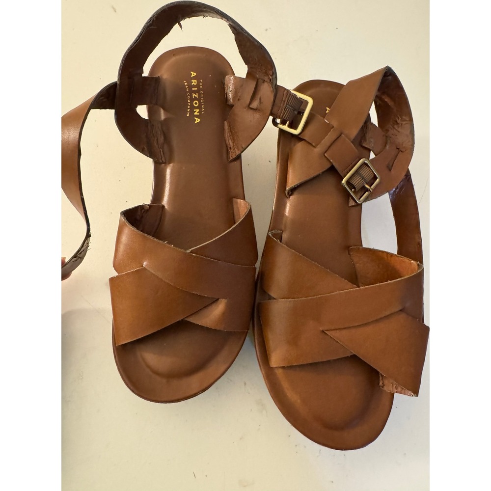 Arizona Jean Company Womens Brown Wedge Platform Sandals Ankle Strap Buckle